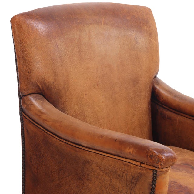 Wood 1960s Dutch Art Deco Style Leather Club Chair. For Sale - Image 7 of 8