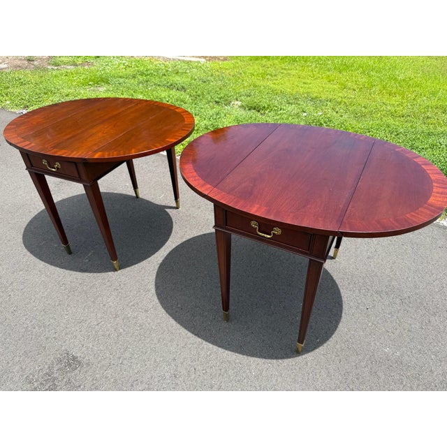 Hepplewhite Vintage Mahogany Drop-Leaf "Pembroke" Side Tables Manufactured by Lineage/Drexel Heritage For Sale - Image 9 of 12