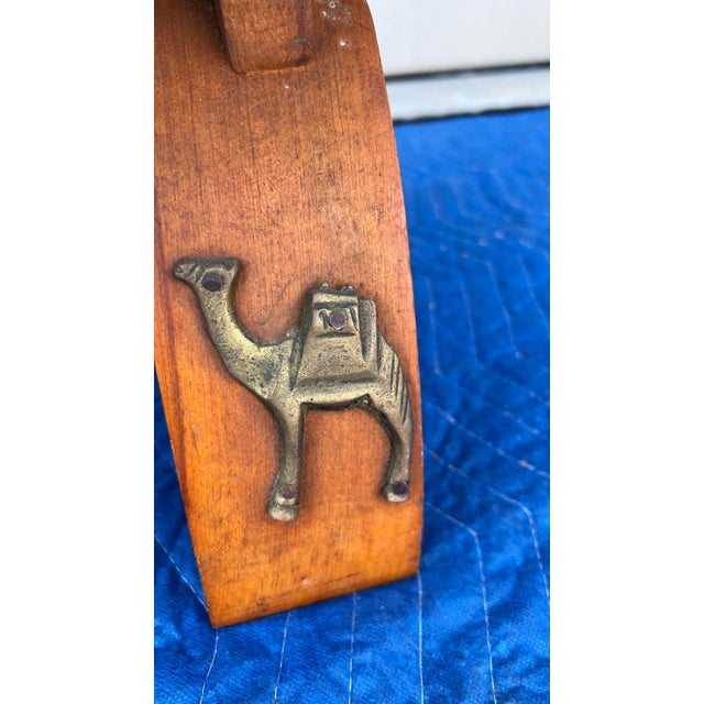 African A Vintage Egyptian Camel Footstool/Ottoman, With Green Leather Seat, 1960's For Sale - Image 3 of 12