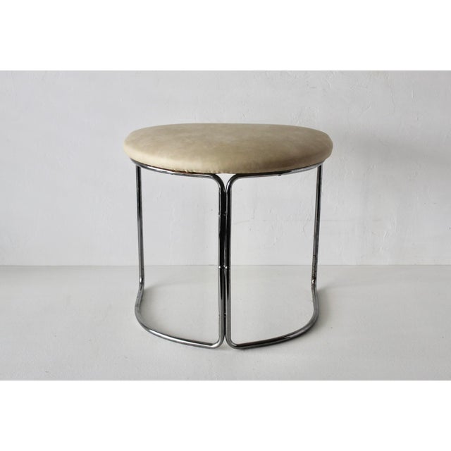 Metal 1960s Gian Franco Legler Style Bauhaus Chromed Tubular Vinyl Seat Cantilevered Stool For Sale - Image 7 of 13