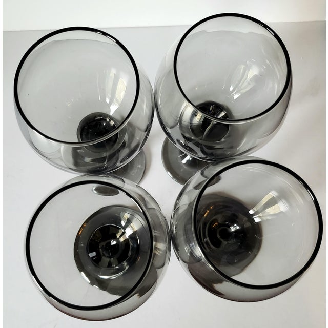 Mid-Century Modern Vintage Libbey Classic Smoke Stemmed Footed Wine Glasses - Set of 4 For Sale - Image 3 of 6