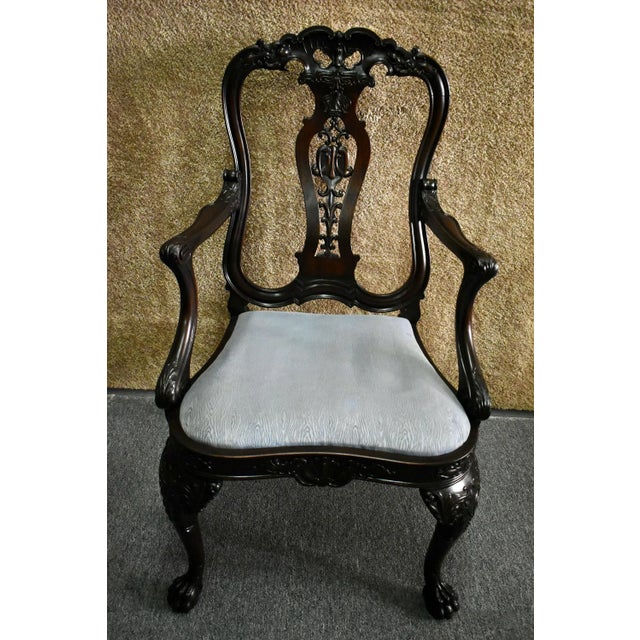 1940s Carved Mahogany Armchair Antique Queen Anne Georgian Shell Motif Accent For Sale - Image 5 of 13