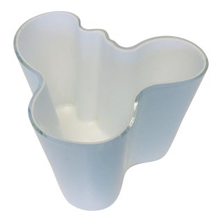 1980s Alvar Aalto Savoy Vase White & Clear Glass for Iittala Finland For Sale