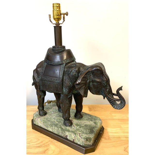 Late 20th Century Maitland-Smith Bronze Asian Elephant Table Lamp on Serpentine Marble Base For Sale - Image 14 of 14