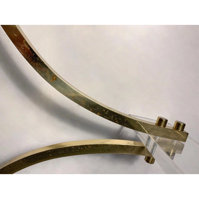 Metal Vintage Lucite, Brass & Glass Charles Hollis Jones Style Accent Table For Sale - Image 7 of 7