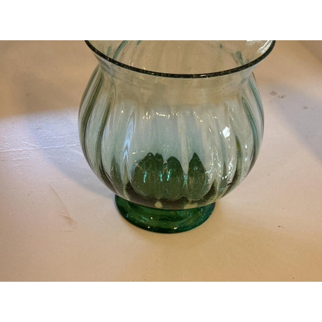 Vintage Green Glass Ribbed Vase For Sale In New York - Image 6 of 11