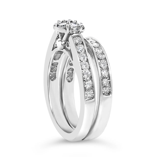 Haus of Brilliance Sterling Silver 1/2 Cttw Diamond Cluster Flower Bridal Set - Size 7 For Sale - Image 4 of 6