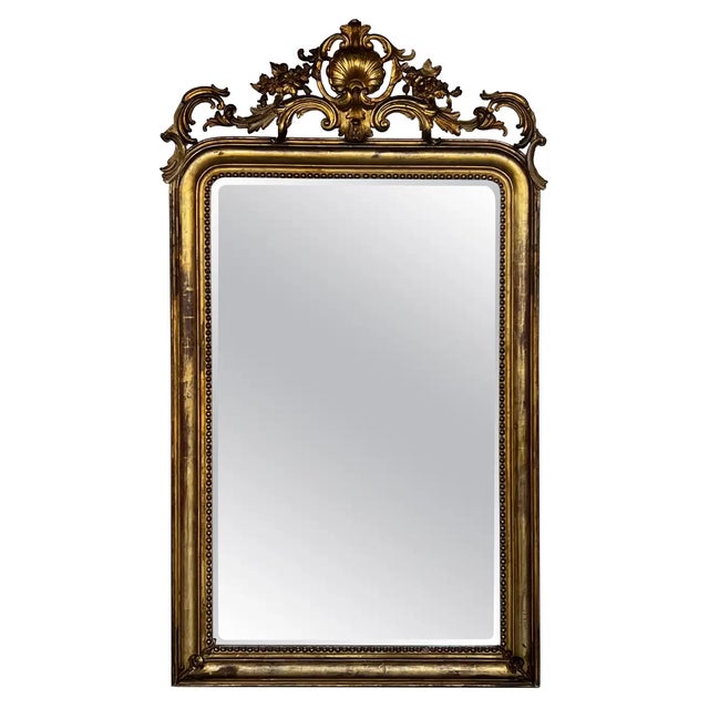 19th Century French Empire Period Carved Giltwood Rectangular Mirror With Crest For Sale - Image 10 of 10