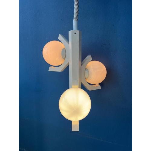 Mid-Century Modern White Pendant Lamp with Opaline Glass Shades For Sale - Image 5 of 13