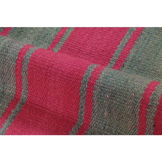 Vintage Peruvian Square Kilim, Pink & Sage Striped Pattern - Rug & Kilim For Sale In New York - Image 6 of 7