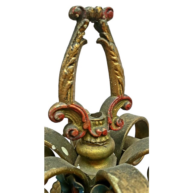Traditional Early 20th Century Venetian Revival Polychrome Iron Torchiere Lanterns Floor Lamps - Pair For Sale - Image 3 of 12