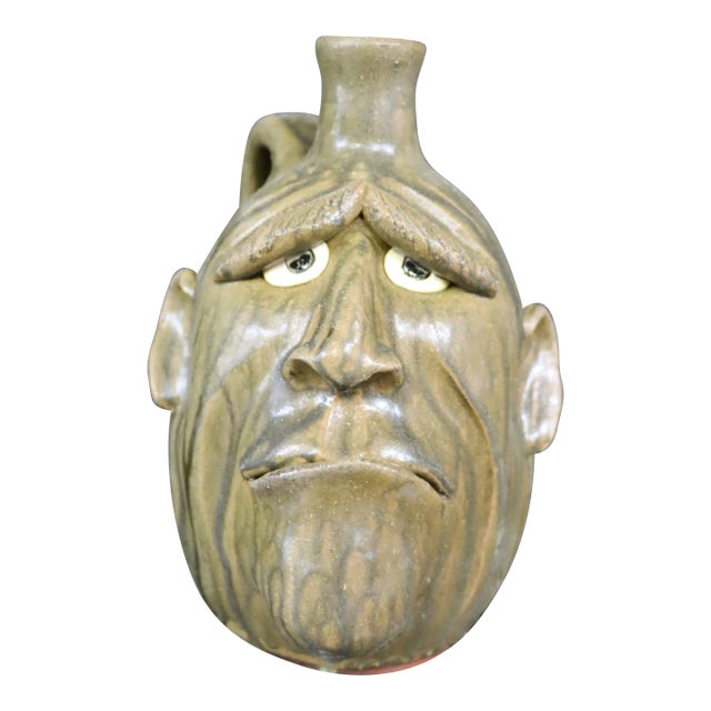Whimsical Terra-Cotta Face Jug For Sale