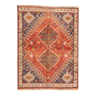 Vintage Hand-Knotted Persian Qashqai Rug 4'0" X 5'4" For Sale