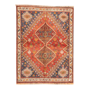 Vintage Hand-Knotted Persian Qashqai Rug 4'0" X 5'4"