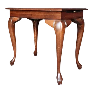 Mid 20th Century Vintage Queen Anne Style Tea Table / Side Table With 2 Slide-Out Shelves