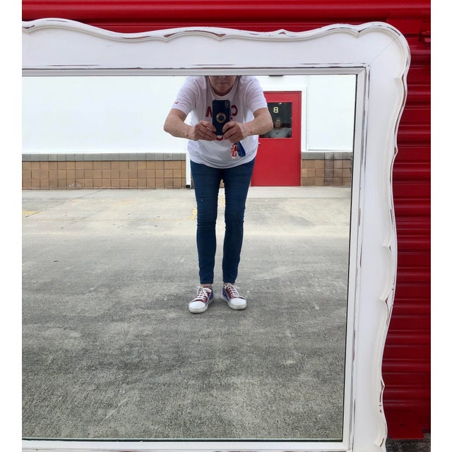 Large Vintage Mid Century Dixie Furniture White Hanging Wall Ir Dresser Mirror For Sale - Image 9 of 12