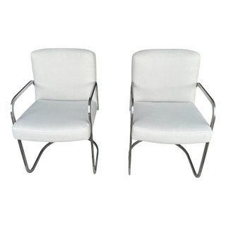 Set of 2 1960s Mid-Century Modern Chrome Cantilever Armchairs – Restored & Reupholstered For Sale