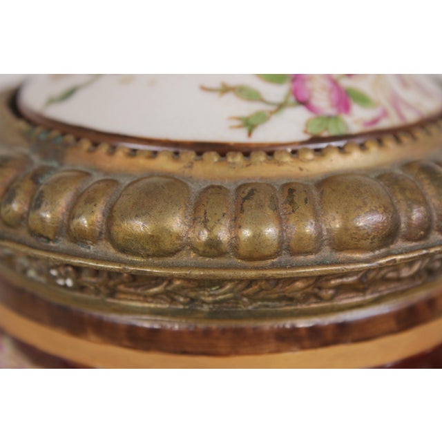 Bronze Pair Castilian Porcelain & Bronze French Style Lidded Urns For Sale - Image 8 of 18