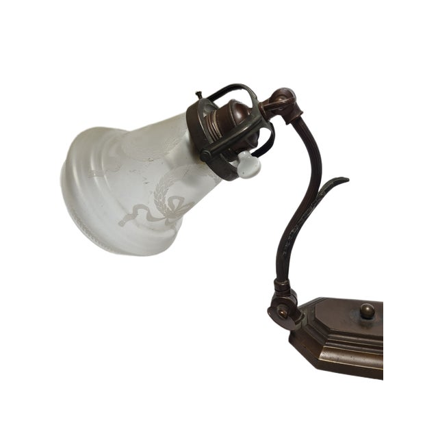 Art Nouveau German Piano Lamp in Glass and Tin, 1900s For Sale - Image 9 of 10