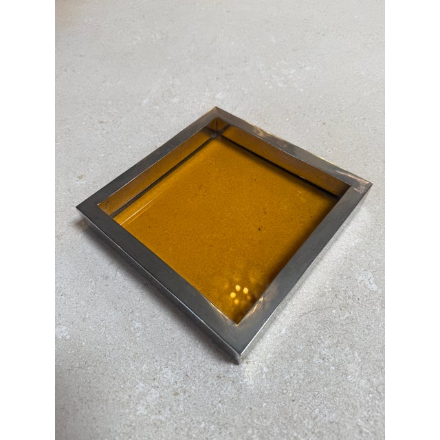 Vintage Amber Glass and Chrome Tray / Catchall Dish For Sale In Los Angeles - Image 6 of 8