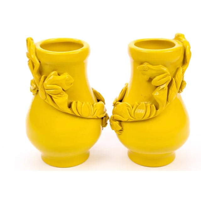 Vintage Yellow Chinese Peking Glass Vases - a Pair For Sale - Image 9 of 9
