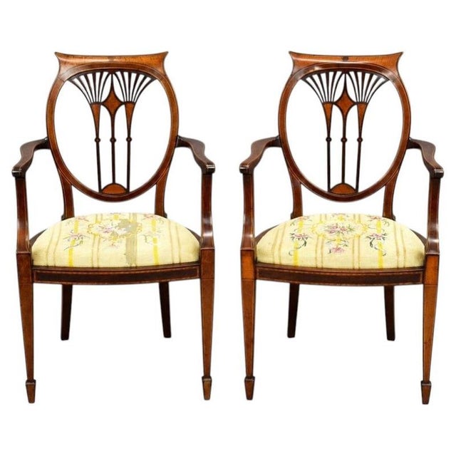 Edwardian Sheraton Revival Mahogany Armchairs, 1900, Set of 2 For Sale - Image 9 of 9