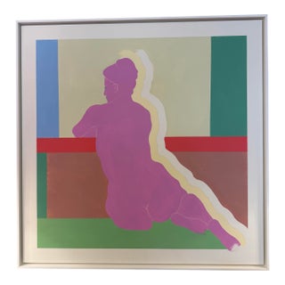 French Artist Patrice Bertin Female Composition Oil on Canvas Custom Wood Floating Frame Signed For Sale