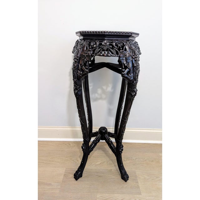 Chinese Antique Chinese Rosewood Pedestal or Stand With Marble Top, Qing Dynasty 35"h For Sale - Image 3 of 16