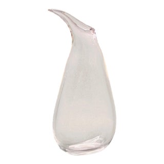 Vintage Mid Century Modern Pale Amethyst Hand Blown Art Glass Vase With Sculptural Curved Neck For Sale