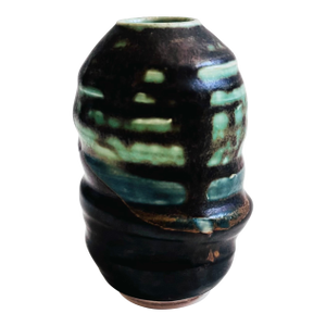 Green and Black Studio Pottery Bud Vase