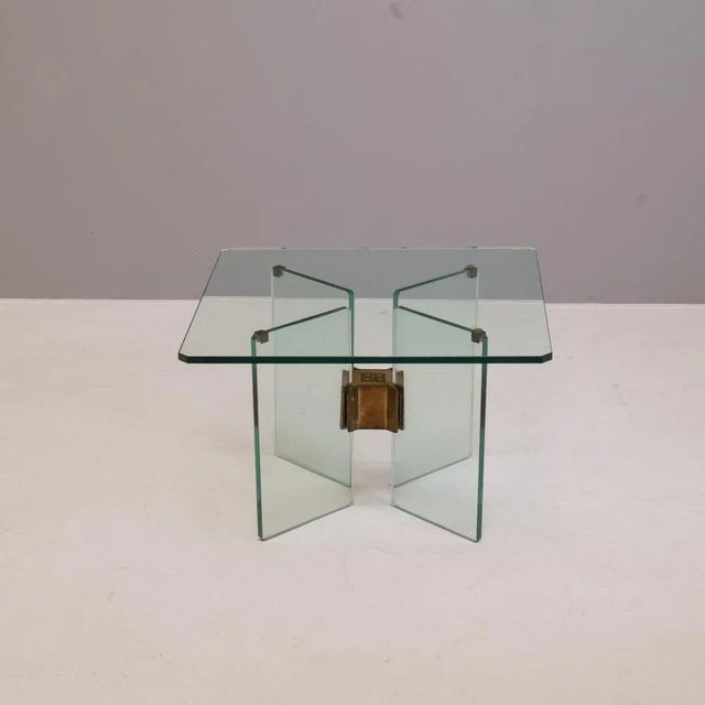 Vintage Coffee Table in Glass and Brass by Peter Ghyczy, 1970s For Sale - Image 6 of 9