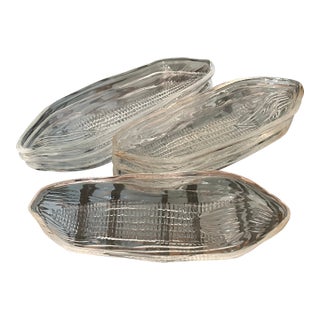 1940s Mid-Century Glass Corn-on-the-Cob Holders/Dishes/Trays - Set of 7 For Sale