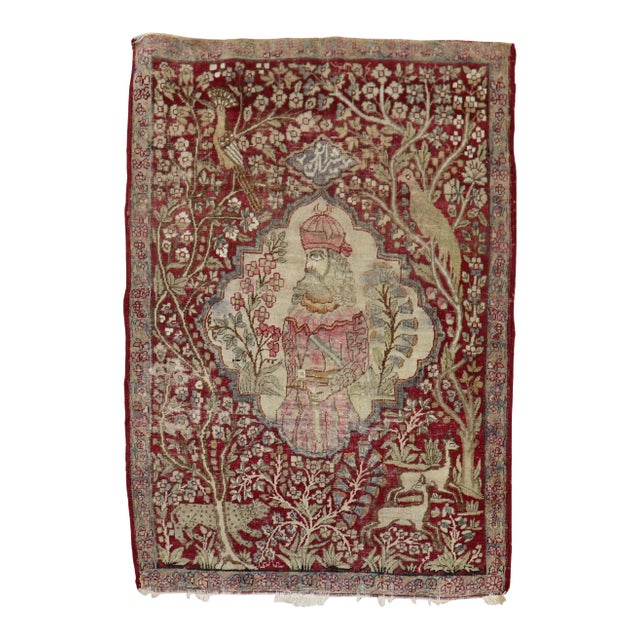 An Early 20th Century Persian Kerman Pictorial Rug - 2'4" x 3'3" For Sale