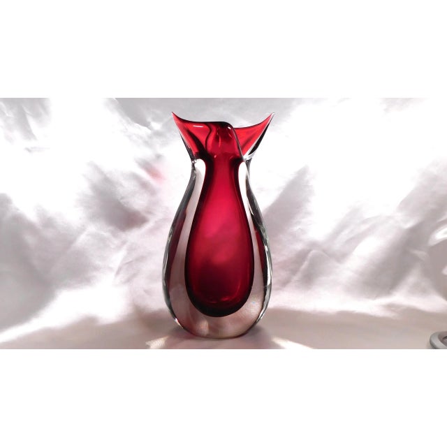 1980s Red Art Glass Vase For Sale - Image 4 of 8