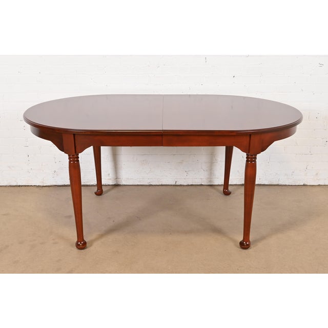 Brown Henkel Harris Style Queen Anne Solid Cherry Wood Extension Dining Table, Newly Refinished For Sale - Image 8 of 12