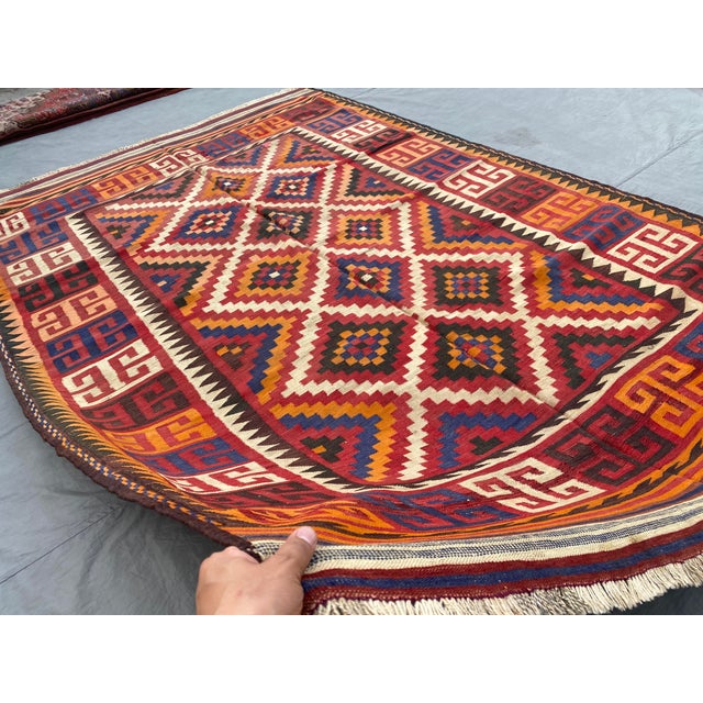 Afghan Maimana Kilim Area Rug, Handwoven Wool, 6x9, Red & Indigo For Sale - Image 9 of 10