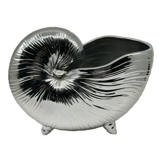 Silver Glazed Nautilus Coquille Sea Shell Accent Piece For Sale