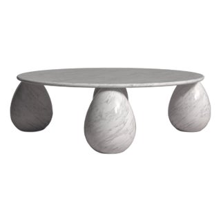 Cons Italian Carrara Marble Round Coffee Table 43" For Sale