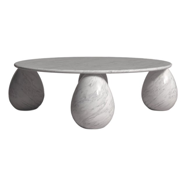 Cons Italian Carrara Marble Round Coffee Table 43" For Sale