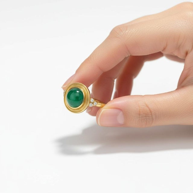 Vintage Inspired Green Onyx and Topaz Ring in Silver, Gold, Size 6 For Sale - Image 6 of 11