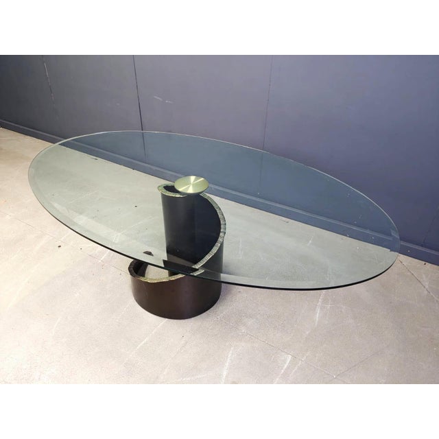 Brutalist Glass and Bronze Dining Table attributed to Barilone for Roche Bobois, 1990s For Sale - Image 9 of 16