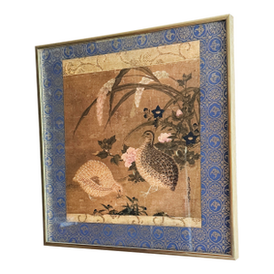 Late 20th Century Tosa Mitsuoki Quail and Autumn Flowers Color Lithograph Japanese Edo Period Reproduction