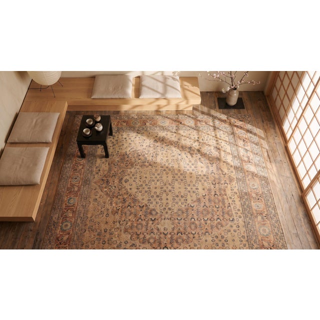 Great Tan Beige and Light Brown Color With Medallion and Florid Design Antique Tabriz Rug For Sale - Image 11 of 13
