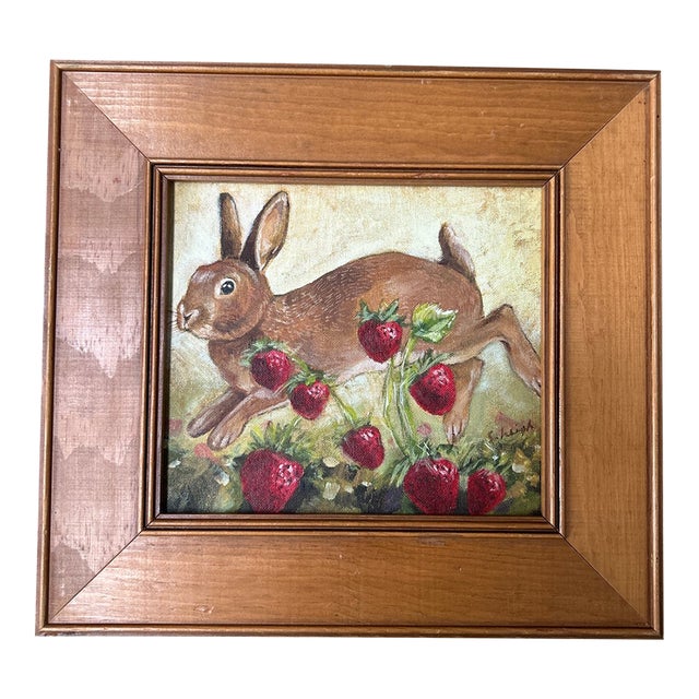 Contemporary Original Painting by Stephen Heigh “Rabbit in Strawberry Patch” For Sale