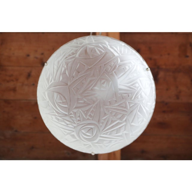 Exquisite French Art Deco chandelier by Jean Noverdy for Noverdy france, marvelous frosted glass shade with Geometric Art...