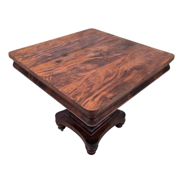 Antique American Empire Revival Figured Walnut Pedestal Game Table For Sale