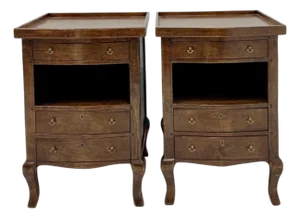 French Louis XV Style Walnut Side Tables / Chests - Pair