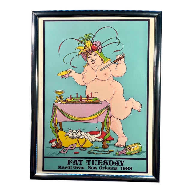 1988 Fat Tuesday by Mel Wiken Signed Limited Edition 402/500 Mardi Gras Poster For Sale