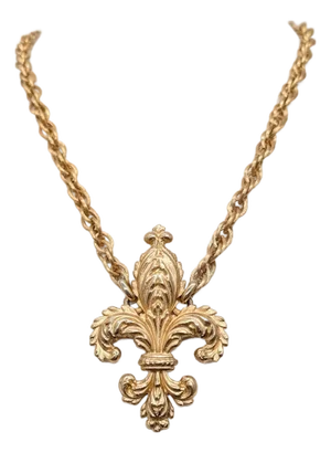 Vintage Signed Napier Goldtone Fleur De Lis Pendant Necklace