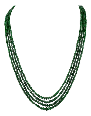 250ct Fine Emerald Beads 4 Line Necklace with 14 Kt Yellow Gold Clasp Adjustable
